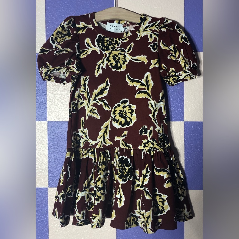 NWT Tanya Taylor Mini Kiara Dress in Deep Brandy Floral - Size S (6-8 years)